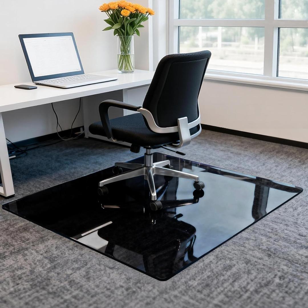 Elasticity Black Clear Chair Mat 46" x 46" - Transparent Protective Floor Mat for Hardwood & Tile Floors, Home & Office Rectangle Hard Floor Protection Mat