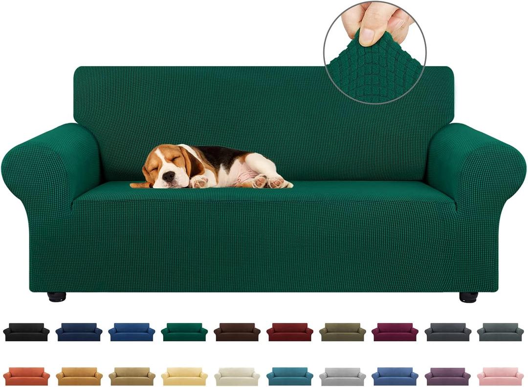 Stretch Loveseat Couch Cover, 2 Cushion Couch Slipcover,Hunter | 1-Piece Washable Sofa Cover Pet Friendly (55"-78") Furniture Protector Soft Jacquard, Elastic Bottom for Dogs & Kids