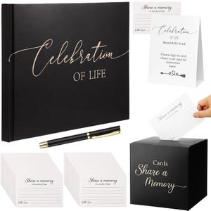 64 Pcs Guest Book Set Funeral Guest Book Celebration of Life for Memorial Service with 60 Pcs Share a Memory Cards Box Table Sign Pen Guestbook Sign in Loving Memory for Registry Decoration