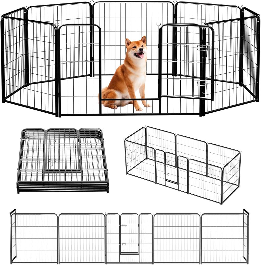 NEWBULIG Dog Playpen 8 Panels 32" Height Foldable Heavy Duty Metal Dog Exercise Playpen Puppy Fence for Indoor Outdoor Yard (Jet Black)