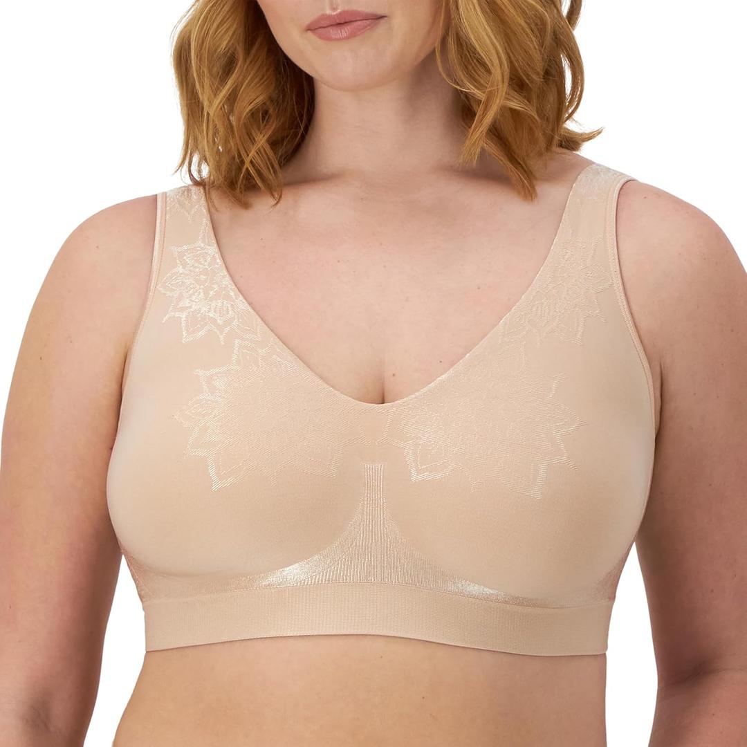 Bali Women's Comfort Revolution Wireless Bra, Full-Coverage Wirefree Bra, Cool Comfort Fabric (X-Large, Almond Aztec)