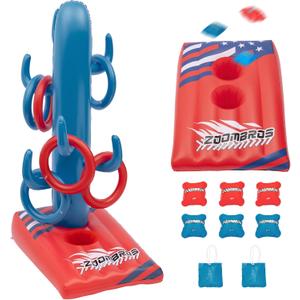 ZOOMBROS 2in1 Cornhole, 6 Bean Bags & Ring Toss with Anchor Bags, Inflatable Cornhole Pool Game Floating, Pool Toys for Adults Teens and Family (Yellow)