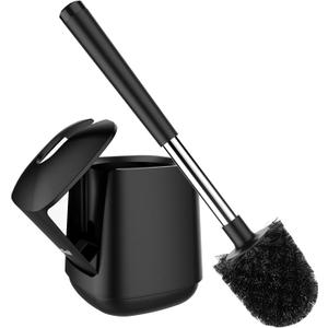 SetSail Toilet Brush and Holder, Self Closing Lid Toilet Bowl Brushes Holder and Extra Long Handle Ventilated Toilet Brush Set for Bathroom Cleaning, Nylon Bristles, Black (1 pack)