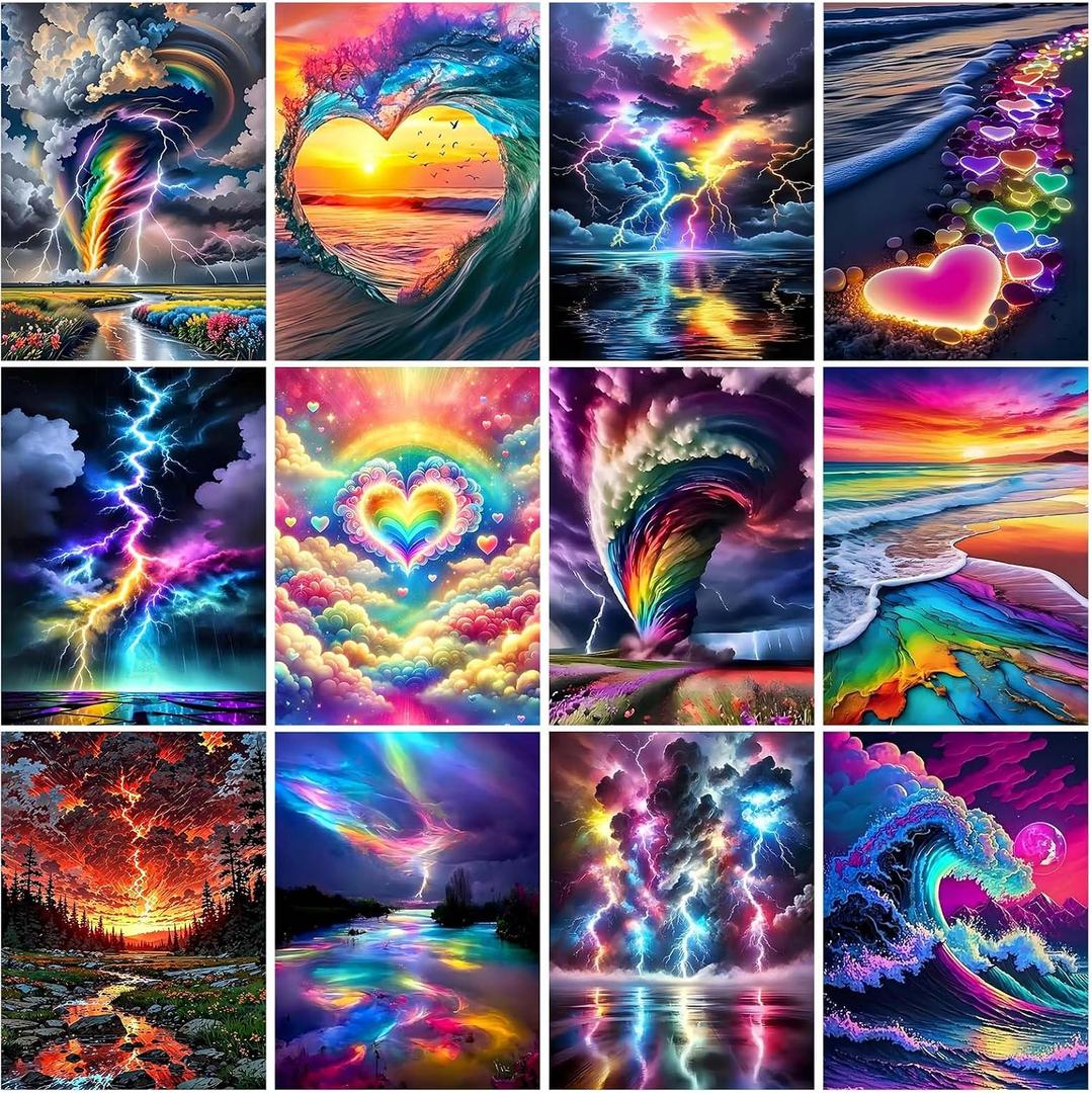GREENCRUISE 12 Pack Diamond Painting Kits for Adults, 5D Diamond Art Kits for Beginners, DIY Full Drill Paint with Diamond, Home Wall Decor 12 x 16 Inch TYPE3