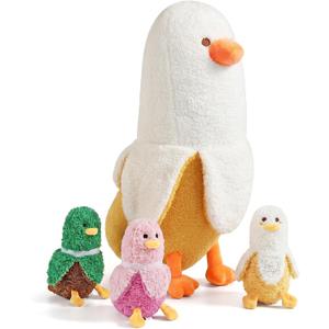 PEACH CAT Banana Duck Plush 1 Mommy 19.7" Banana Duck Stuffed Animal with 3 Cute Babies Inside, 4 Pieces Plushies Toy Set Gifts for Girls and Boys