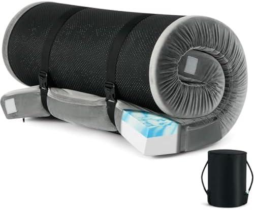Memory Foam Roll-Up Camping Mattress with Water Resistant Zipper Cover, Foldable and Portable for Camping, RV Bunk, Tent, Guest Bed, Outdoor and Dorm, CertiPUR-US Certified Foam 