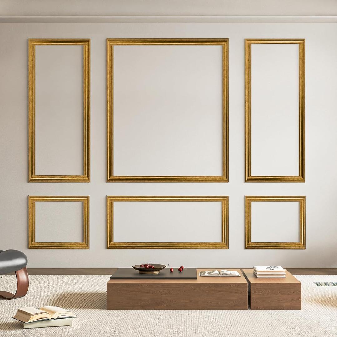Art3d Pre-Cut Wall Molding Set of 6 pcs, Ready-to-Assemble Wainscoting Panels for Interior Wall Dcor Living Room Bedroom Accent Wall - Installed with Glue, 3 Top 3 Bottom, Antique Gold