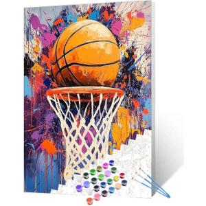 Basketball Theme DIY Paint by Number for Adults,Slam Dunk Paint by Number for Kids Beginner,Graffiti Style Interior Decoration Acrylic Painting by Number Wall Art Home Decor 16x20Inch Frameless