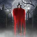 Halloween Decorations Outdoor - 78 Moving Life-Size Skeleton Witch with Glowing Eyes & Chilling Sounds - Sound & Touch Activated Sensor - Animatronic Scary Props Decor for Halloween