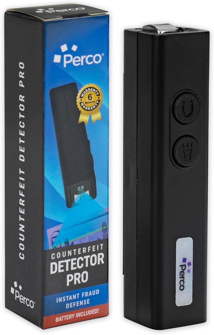 Perco Counterfeit Detector Pro - Portable & Reliable 2in1 Device with UV Light Detection & Magnetic Sensor - Fake US Bill Checker for Personal & Commercial Use - Ensures Authenticity & Prevents Fraud