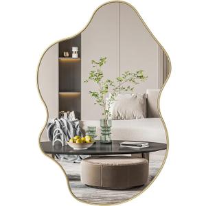 Giluta Irregular Wall Mirror, 35" L x 24" W Asymmetrical Mirrors Decorative, Gold Vanity Bathroom Mirror for Bedroom Entryway
