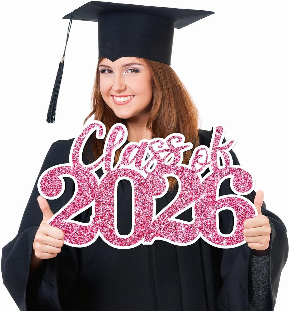 2 x Graduation Decorations Class of 2026 Pink Graduation Decorations Rose Gold Class of 2026 Wooden Sign Graduate Photo Props for Grad Party Supplies