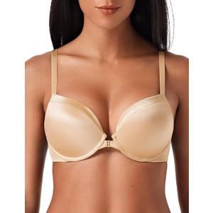 Deyllo Women's Push Up Bra Deep V Underwire Bra Full Coverage Lightly Padded Bras (32C, Nude)