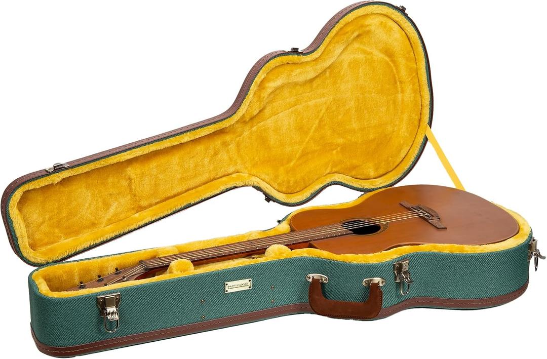 Crossrock Master Series OM Acoustic Guitar Case for Martin 000-14 Fret | Malachite Blue Eco Tweed Fabric, Re-Engineered Shell, Leather Handle & Gold Velvet Interior(CRW720OMMB), Size: OM