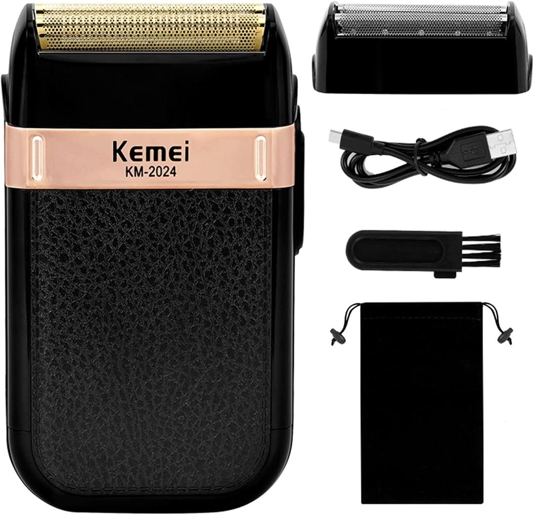 KEMEI Men's Electric Razor Waterproof Reciprocating Razor Cordless Precision Beard Trimmer Twin Blade USB Rechargeable Grooming Razors,Shaving & Hair Removal Products, KM-2024 (Black)