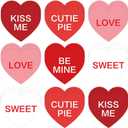 3 x Valentine's Day Heart Cutouts Cut-Outs Red White Conversation Heart Paper Cutting with 100 Pcs Glue Points for School Classroom Bulletin Board Decor DIY Crafts Party, 50 Pcs