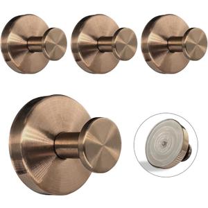 Suction Cup Hooks for Shower - 4 Pack, Bronze - Stainless Steel, Strong Suction, No Drill, Removable Hanger, Tile Bathroom Kitchen Wall, Glass Door, Mirror Hook Hanging Robe, Towel Holder