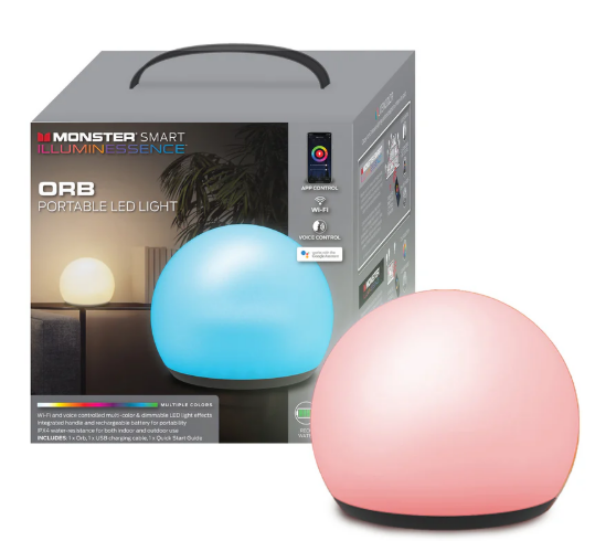 SMART 7.5" PORTABLE OUTDOOR MULTI-COLOR LED LIGHT ORB, RECHARGEABLE, VOICE CONTROL