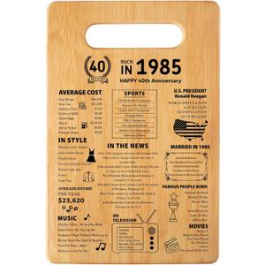 40th Wedding Anniversary Cutting Board Gifts for Women Men Marriage Gifts for Couple 1985 Poster Back In 1985 40th Anniversary Decorations 100% Organic Bamboo Pre Oiled 11"L x 7"W x 0.5"Th