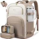 LOVEVOOK Travel Essentials Carry on Backpack 50L Travels Backpack for Women,Waterproof TSA Personal Item Travels Bag Airline Flight Approved,Large Carry on Luggage Laptop Backpack with Packing Cubes (Khaki - Beige White - Light Mud)