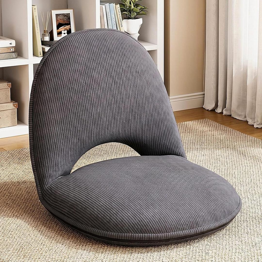 Xuhal Floor Chair with Back Support Adjustable 5 Foldable Position Floor Seat Thick Padded Tatami Seat Flexible Bleacher Recliner for Living Room Beach Bedroom Adults Meditation Reading Gaming (Grey), 18.9" × 18.5" × 17.7"