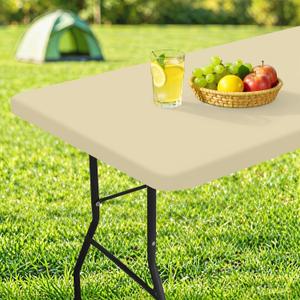 homing Rectangle Table Cloth Cover, Waterproof Polyester Elastic Fitted Tablecloth, Fits for 6 Foot Folding Tables, Washable Table Protector for Picnic, Camping, Outdoor (Champagne, 36" x 72")