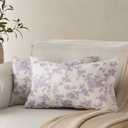 100% Cotton French Pastoral Lumbar Throw Pillow Covers Set of 2, 12x20 Inch Purple Farmhouse Decorative Cushion Covers for Sofa Bed Living Room Home Decor