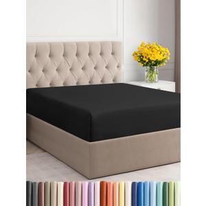 Twin Size Fitted Sheet - Hotel Luxury Single Sheet - Fits Mattress Up to 16 - Extra Soft, Wrinkle Free, Breathable, and Cooling - Bottom Sheet - Black