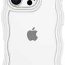 Anuck for iPhone 16 Pro Max Case Wavy Edge Clear Back Design, Anti-Slip Grip Cute Wave Curly Frame Shape Shockproof Soft TPU & Hard Bumper Protective Phone Case Cover for Women Girls, White, Set of 2
