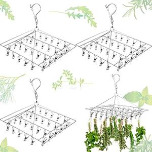 4 Pcs Hanging Drying Rack for Herb Macrame Flower with Stainless Clip Dryer Hook for Drying Herb Air Plants Spices Flower Hydroponic Plant Ready to Use with Ceiling Hook(Square)