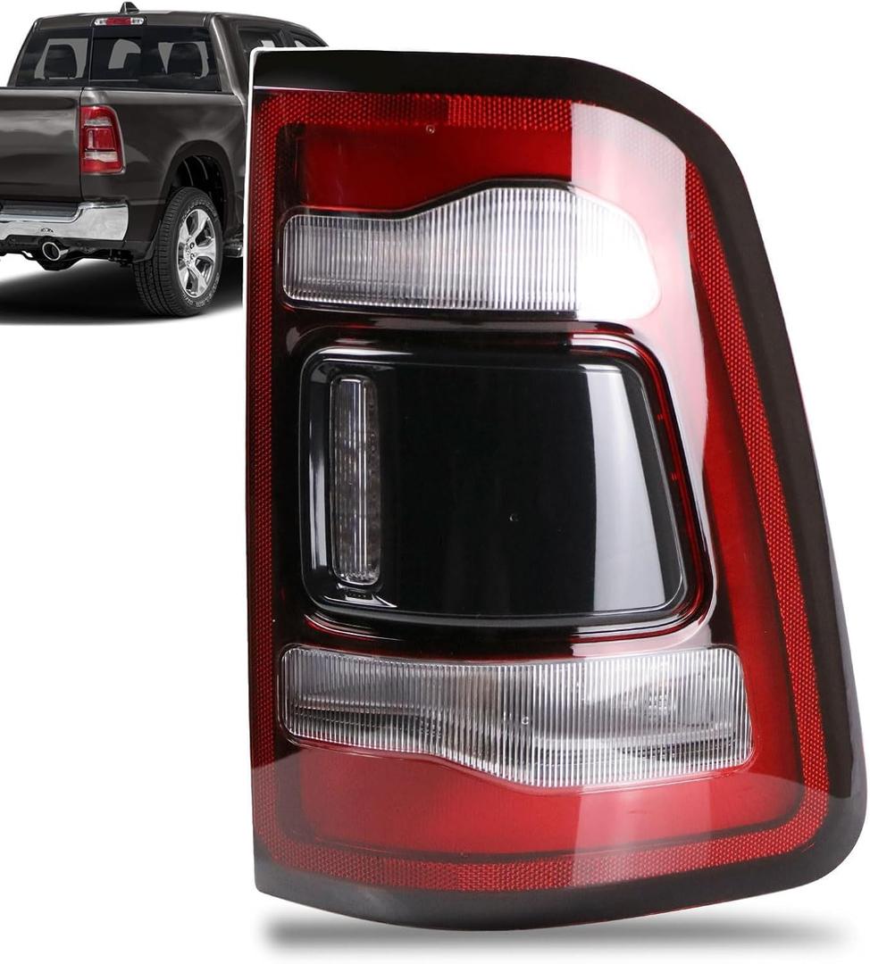 LED Tail Light Black Cover with Blind Spot Compatible With 2019-2023 Dodge Ram 1500 Right Passenger Side Replace 68263397AE