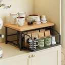 Kitchen Countertop Organizer with Drawer, Sturdy Wood 2-Tier Shelf and Metal Wire Basket for Coffee Maker Microwave, Multi-Purpose Counter Storage for Fruit Spices Snacks, Easy Assembly (2)