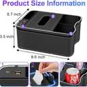 Car Armrest Storage Box With 2 Drink Cup Holders, 7 Colour LED Lights Car Console Organiser With USB + Type-C Charging Port, Universal Small Car Storage Organizer Front Seat