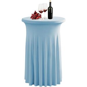 1 Pack Spandex Stretch Round Table Covers with Skirt - 32x43 Inch Fitted Elastic Cocktail Tablecloth for High Top Bar, Party & Wedding Decor, Light Blue