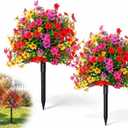 LWW Artificial Outdoor Plants, UV Resistant Faux Flower Topiary Balls with Ground Stakes, 22 Inch Realistic Fake Greenery Bushes, Waterproof Fade Resistant, Porch Garden Yard Patio Decor(2 Pack)