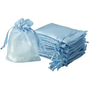 QIANF 20 Pcs Blue Small Organza Bags 3X4 inch for Wedding Favors with Drawstring, Mini Mesh Gift Bags Jewelry Pouch for Candy Bridal Shower Party Favor Baby Shower Christmas