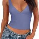 REORIA Women's Summer Sexy Casual Deep V Neck Sleeveless Slim Fit Cropped Corset Cami Fashion Trendy Y2k Going Out Crop Tank Tops Blue Nova Small (S)