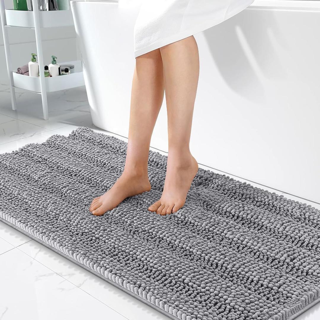 OLANLY Thick Bathroom Runner Rugs 47x24, Extra Absorbent Chenille Striped Bath Rugs, Rubber Backing, Machine Wash Dry, Long Bath Mats for Bathroom Floor, Tub and Shower, Home Decor Accessories, Grey