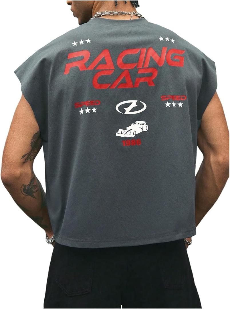 GORGLITTER Men's Dolman Sleeve Crop Vest Top T Shirts Crewneck Loose Pullover Tank Tops (Gray, XL)