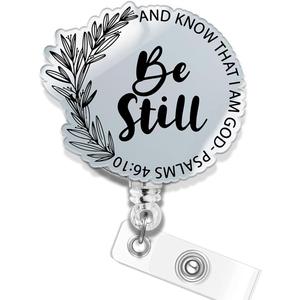 Bible Verse Badge Reel, Be Still Retractable Holder ID with Alligator Clip, Christian Scripture Quotes Badge Reels for Nurse Nursing Accessories Worker Office, Faith Hope Gift (Psalm 46:10)