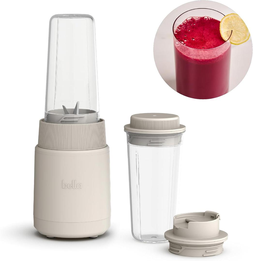 bella 6 Pcs Portable Rocket Blender, Juicer & Smoothie Maker, Press & Twist Design, EverGood & BPA Free Dishwasher Safe Parts, 4 Tip Stainless Steel Blade, Cord Wrap, 240 Watt Motor, Oatmilk (1.7 Cup)