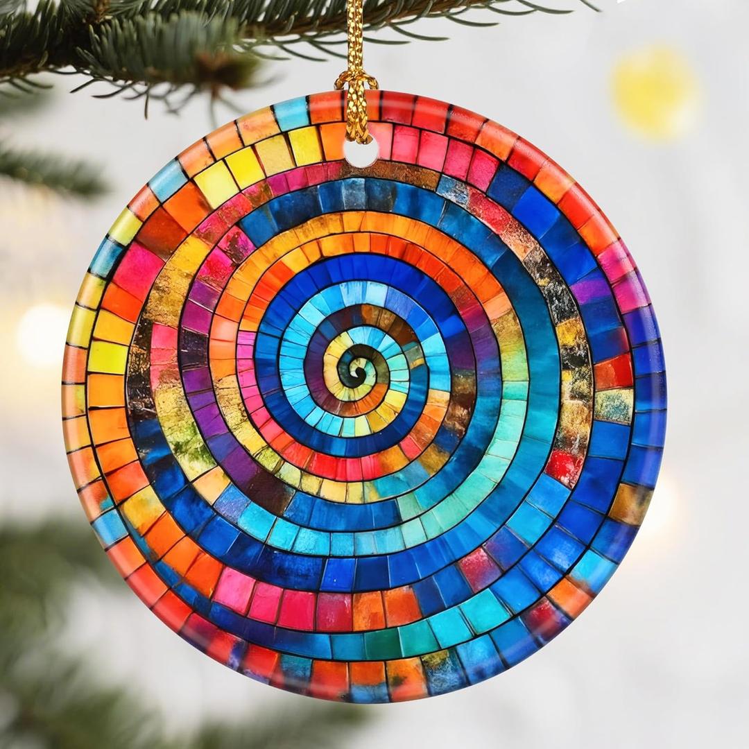 Christmas Ornaments, Dodosky 2.8in Ceramic Rainbow Spiral Ornament, Xmas Decor, Christmas Tree Ornaments, Xmas Decorations for Tree, Holiday Ornament, Gifts for Art Lovers, Idea Gifts for Women Friend