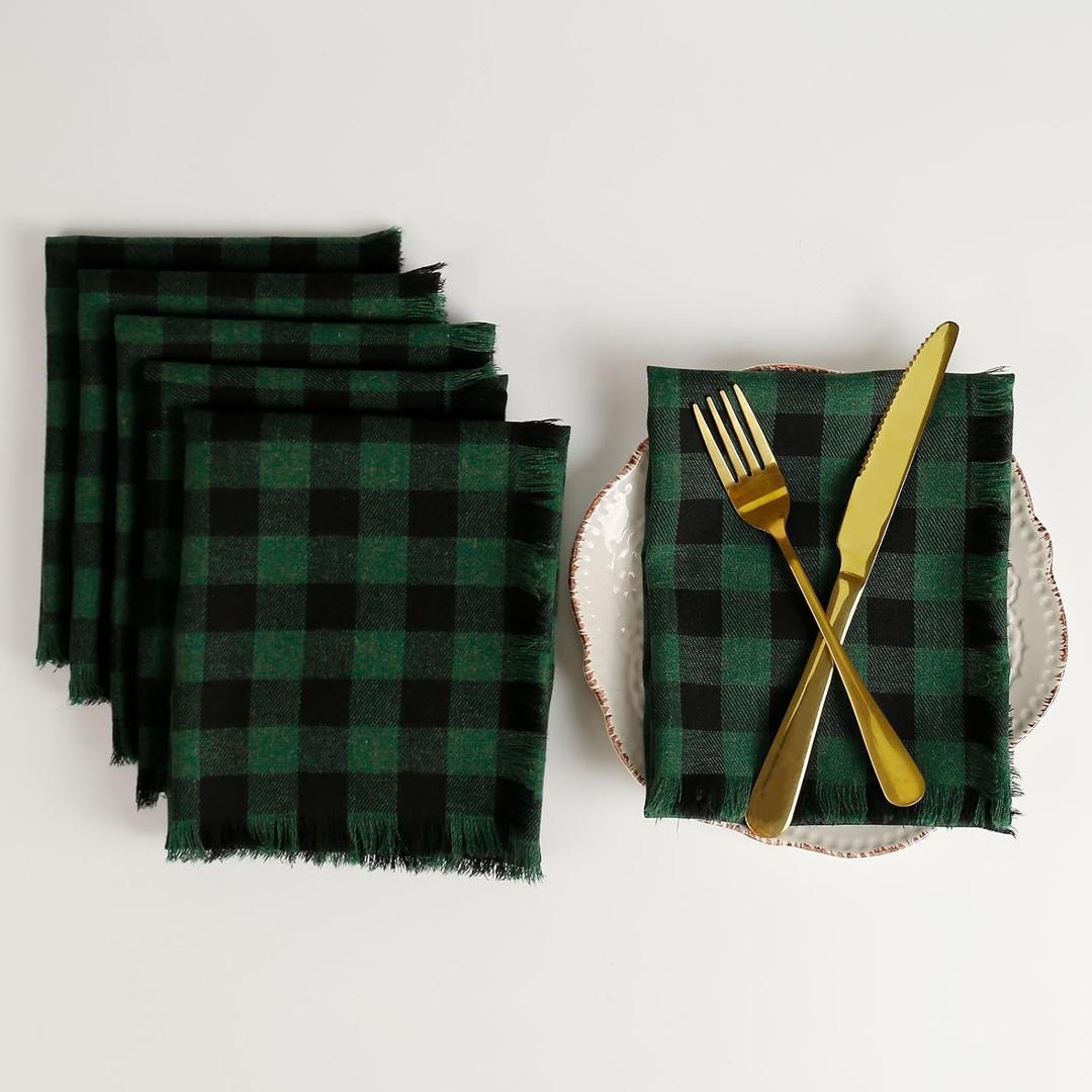 wonlex Buffalo Check Cloth Napkins Set of 6, Polyester, Cotton, Plaid Dinner Napkins, Washable Napkins for Christmas, Table Decor, Weddings, Banquet (Dark Green-Black)