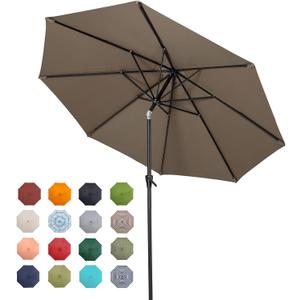 Tempera 9ft Patio Market Outdoor Table Umbrella with Push Button Tilt and Crank, Large Sun Umbrella with Sturdy Pole & Fade Resistant Canopy, Easy to Set, Taupe