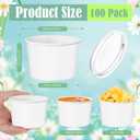 Yungyan 100 Pcs White 8 oz Ice Cream Bowls with Lids Disposable Paper Snack Bowls Soup Containers Dessert Cups for Cold Hot Food Birthday Party Supplies (Elegant Style)