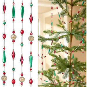 Suncalla 24 Feet Exquisite Christmas Tree Decor Acrylic Beads Xmas Tree Garland Multicolor Glitter Hanging Bead Decorations Garland for Trees Indoor Outdoor Home Decor Use(Christmas Classics)