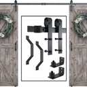 SMARTSTANDARD 12FT Double Sliding Barn Door Hardware Whole Kit (Include 12ft Double Track Kit & Pull Handle Set & Floor Guide), Smoothly and Quietly, Easy to Install, Fit 36" Wide Door Panel (J Shape)