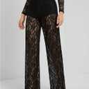 GORGLITTER Women's Lace Pants Sheer Mesh Wide Leg Pants See Through High Waist Going Out Grunge Trousers Black Medium