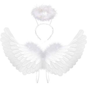 BohoSM Angel Costume Wings and Halo Adult White Angel Costumes Wings for Girls Kids Party Children's Boys Halloween Christmas (White)