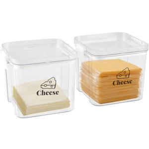 2 Pack Cheese Container for Refrigerator Airtight Creamer Container with and Lid Cream Cheese Sliced Cheese Box Cheese Saver for Fridge Keeper Cream Block Shredded Cheese Storage Box Clear